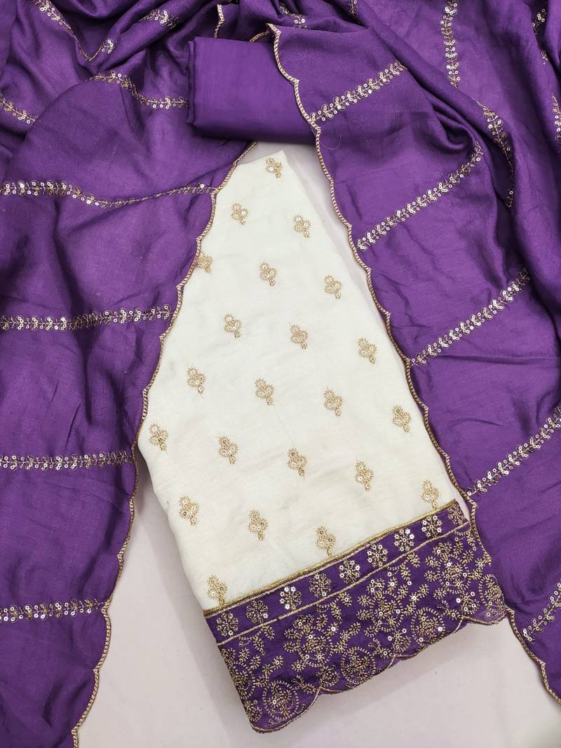off white vichitra silk fancy partywear suit for girls