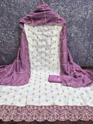 off white vichitra silk fancy partywear suit for girls 2