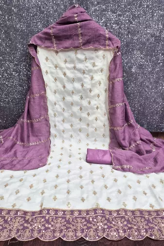 off white vichitra silk fancy partywear suit for girls