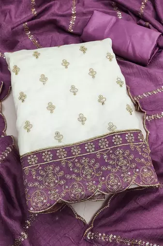 off white vichitra silk fancy partywear suit for girls