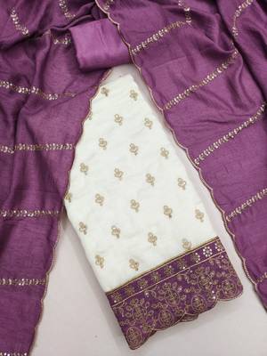 off white vichitra silk fancy partywear suit for girls 4