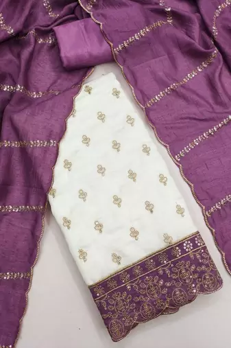 off white vichitra silk fancy partywear suit for girls