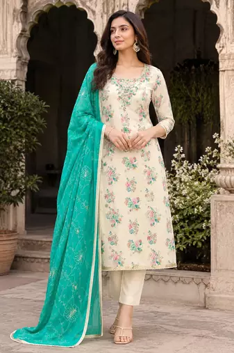 off white modal butti fancy ethnic salwar kameez