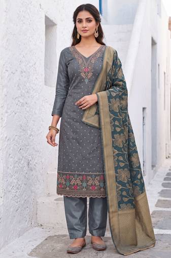grey modal butti fancy ethnic salwar kameez