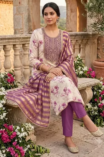 off white ethnic shimmer fabric salwar kameez for girls