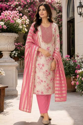 off white ethnic shimmer fabric salwar kameez for girls
