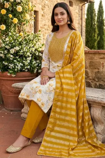 off white ethnic shimmer fabric salwar kameez for girls