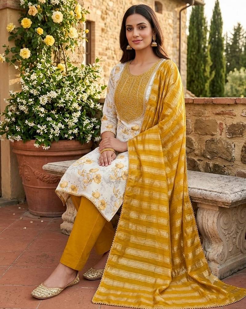off white ethnic shimmer fabric salwar kameez for girls