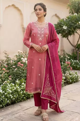 pink salsa beadwork ceremonial suit