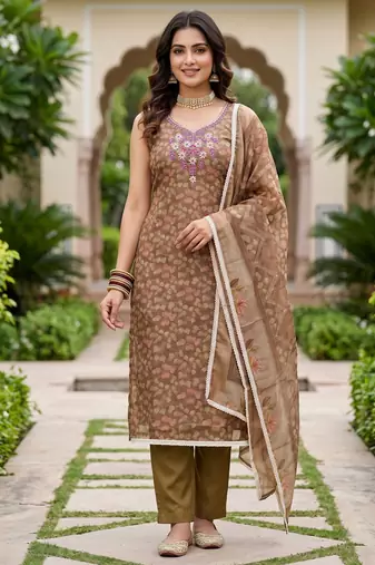 green shimmer linen ethnic partywear salwar kameez
