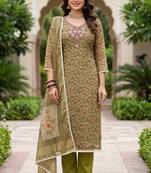 olive shimmer linen ethnic partywear salwar kameez