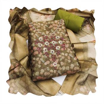 olive shimmer linen ethnic partywear salwar kameez 2