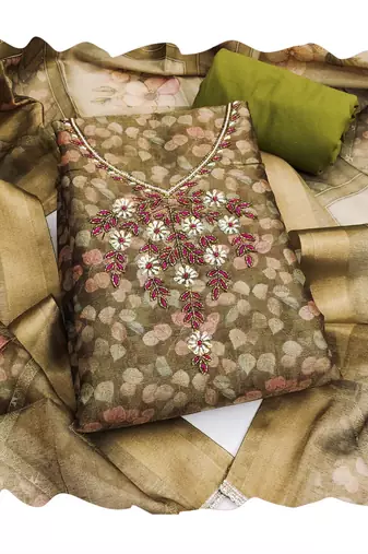 olive shimmer linen ethnic partywear salwar kameez