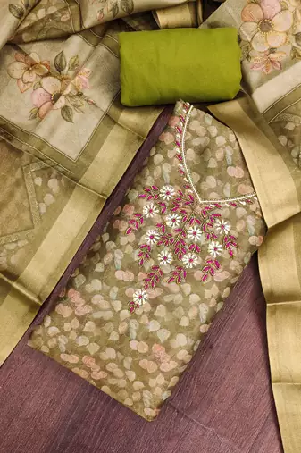 olive shimmer linen ethnic partywear salwar kameez