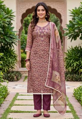 pink shimmer linen ethnic partywear salwar kameez 1