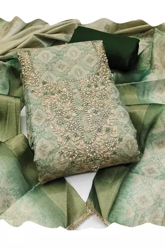 green shimmer linen ethnic partywear salwar kameez