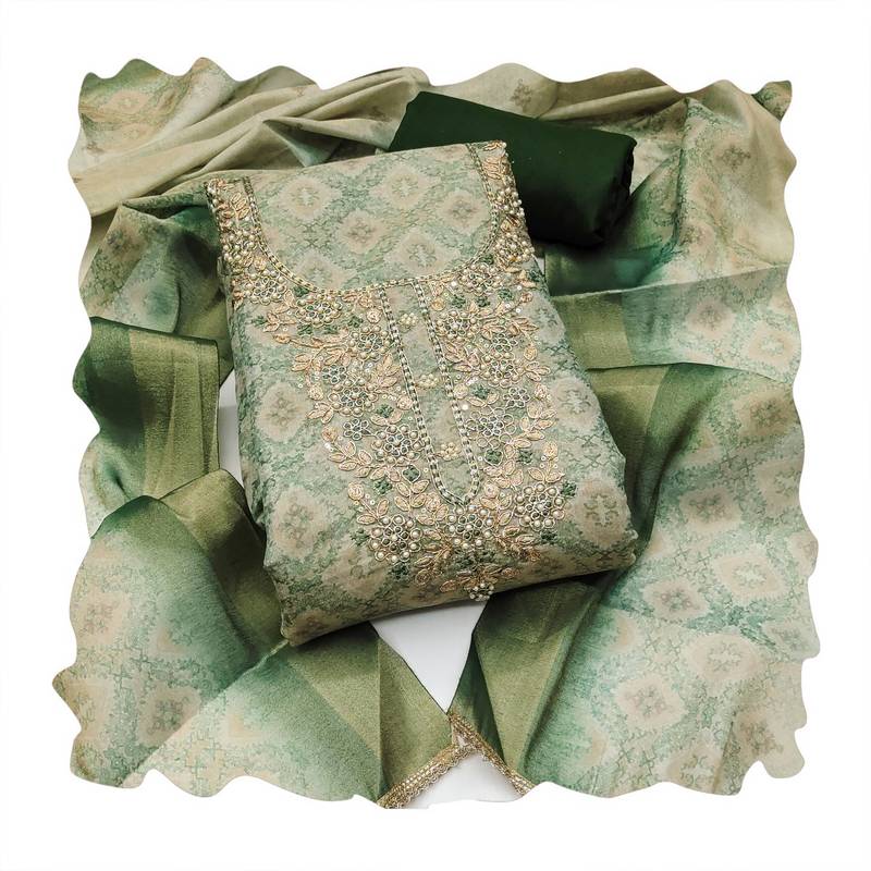 green shimmer linen ethnic partywear salwar kameez