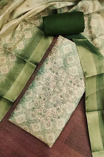 green shimmer linen ethnic partywear salwar kameez