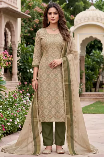 olive shimmer linen ethnic partywear salwar kameez