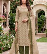 olive shimmer linen ethnic partywear salwar kameez