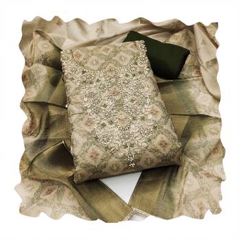 olive shimmer linen ethnic partywear salwar kameez 2