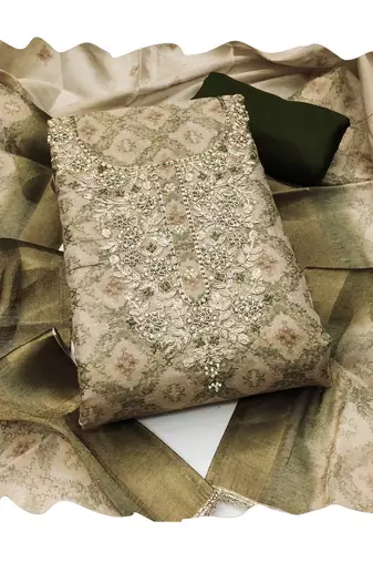 olive shimmer linen ethnic partywear salwar kameez