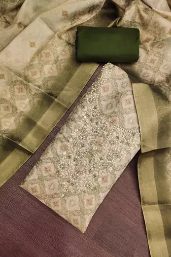 olive shimmer linen ethnic partywear salwar kameez