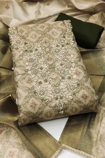 olive shimmer linen ethnic partywear salwar kameez