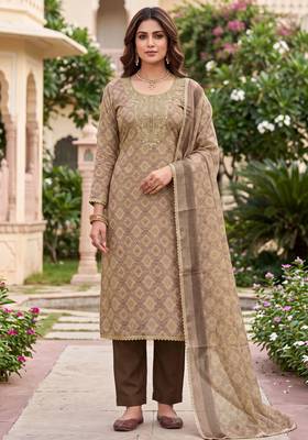 brown shimmer linen ethnic partywear salwar kameez 1