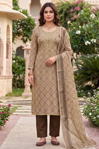 brown shimmer linen ethnic partywear salwar kameez