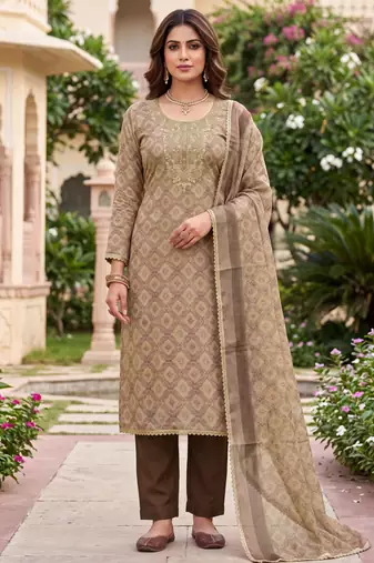 brown shimmer linen ethnic partywear salwar kameez