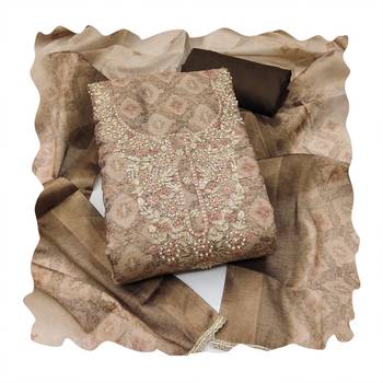brown shimmer linen ethnic partywear salwar kameez 2