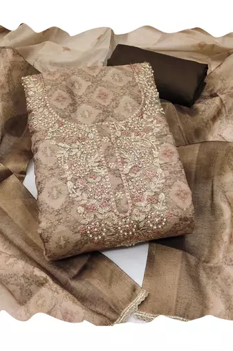 brown shimmer linen ethnic partywear salwar kameez