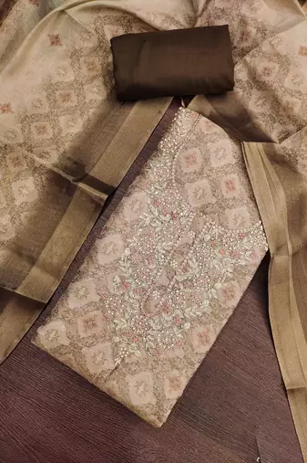 brown shimmer linen ethnic partywear salwar kameez