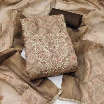 brown shimmer linen ethnic partywear salwar kameez 4