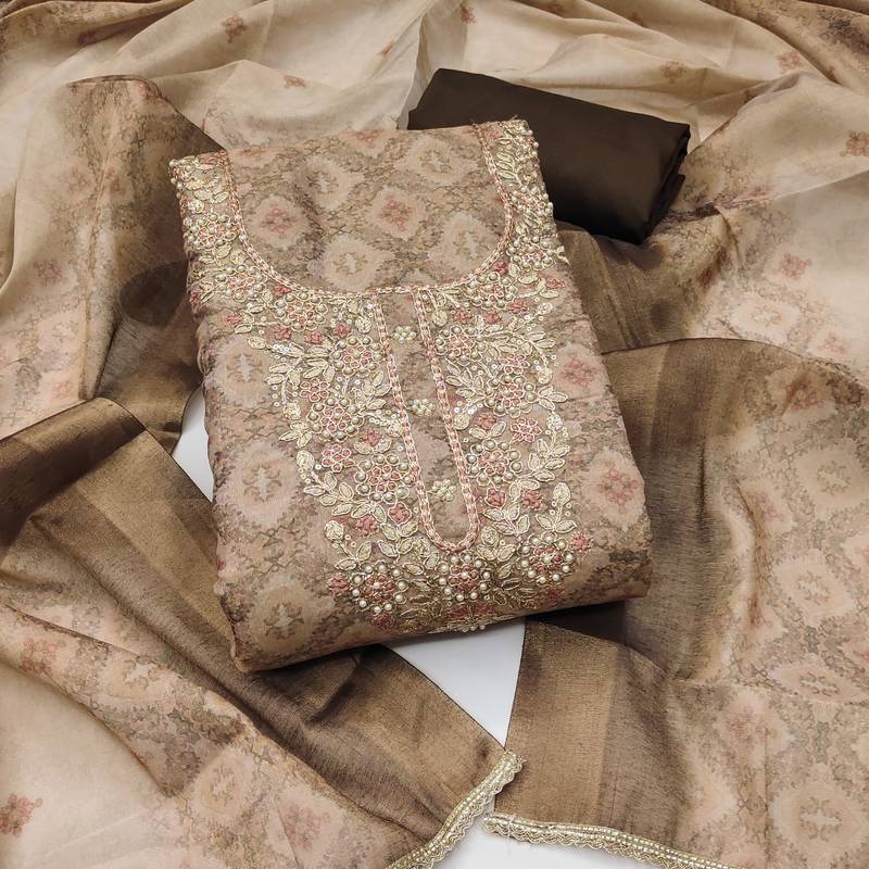 brown shimmer linen ethnic partywear salwar kameez