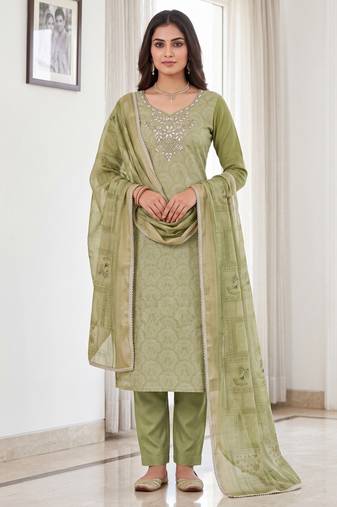 green shimmer linen ethnic partywear salwar kameez