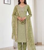 green shimmer linen ethnic partywear salwar kameez