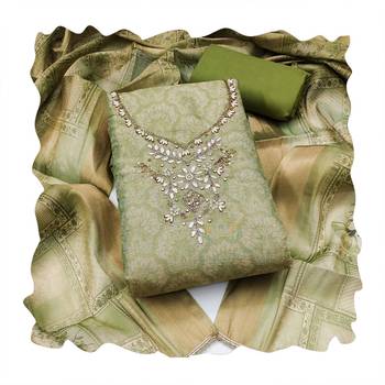 green shimmer linen ethnic partywear salwar kameez 2