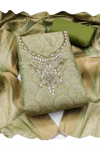 green shimmer linen ethnic partywear salwar kameez