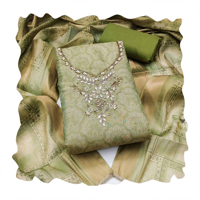 green shimmer linen ethnic partywear salwar kameez