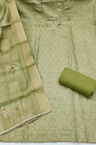 green shimmer linen ethnic partywear salwar kameez