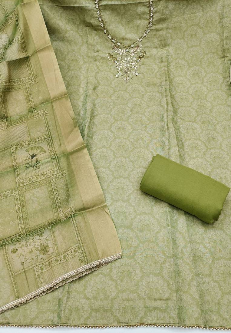 green shimmer linen ethnic partywear salwar kameez