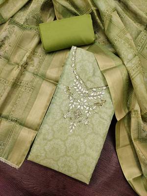 green shimmer linen ethnic partywear salwar kameez 4