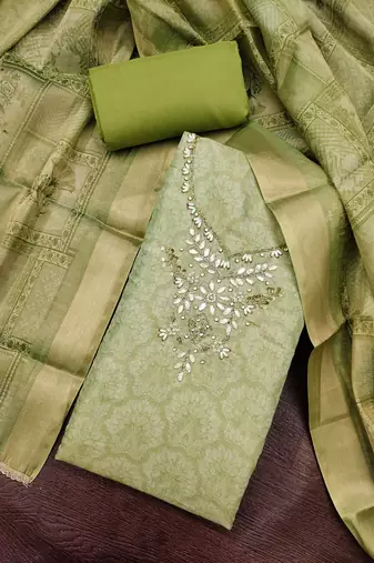 green shimmer linen ethnic partywear salwar kameez