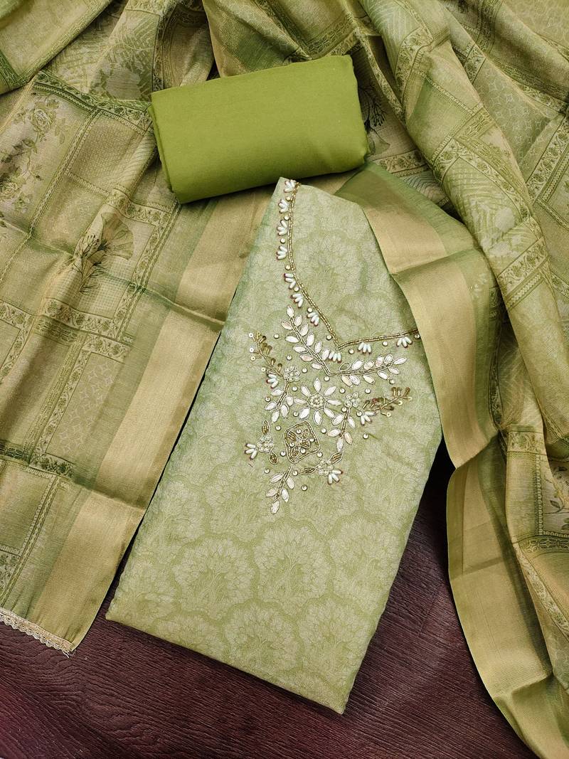 green shimmer linen ethnic partywear salwar kameez