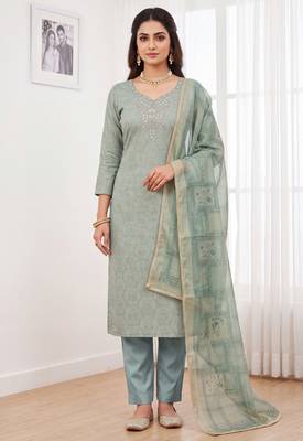 sea green shimmer linen ethnic partywear salwar kameez 1