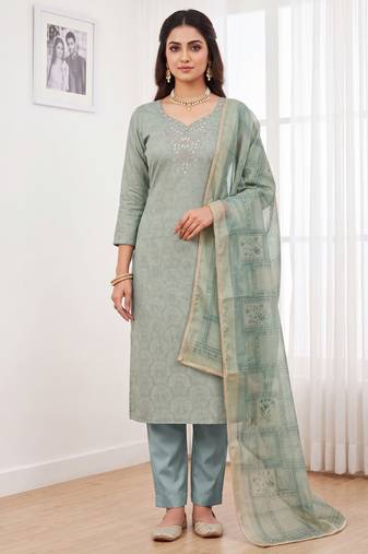 sea green shimmer linen ethnic partywear salwar kameez