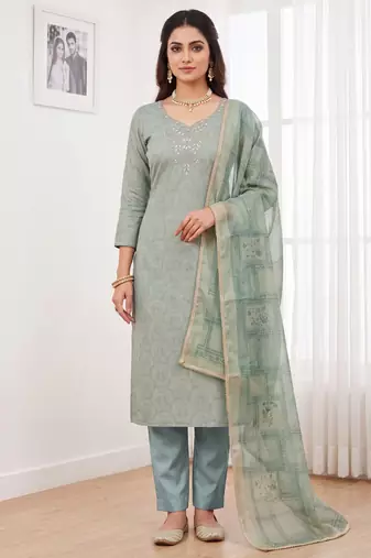 sea green shimmer linen ethnic partywear salwar kameez