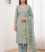 sea green shimmer linen ethnic partywear salwar kameez